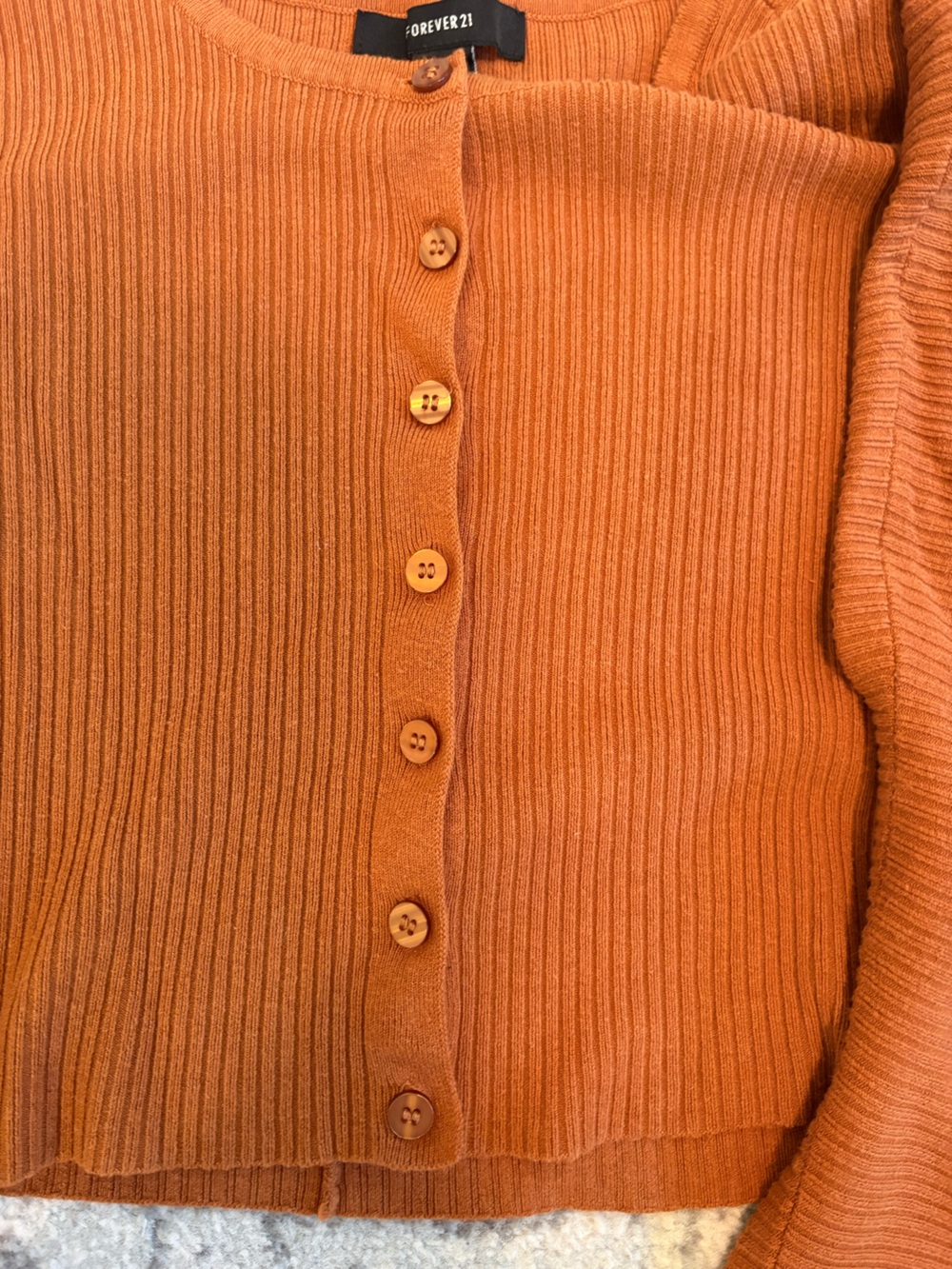 Rust Ribbed Button-Front Women’s Cardigan Sweater - Picture 5 of 5